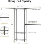 IZEUK Heavy Duty Rolling Garment Rack Wire Clothes Rack for Hanging Clothes (Black, 3 Tier with 3 Rod)