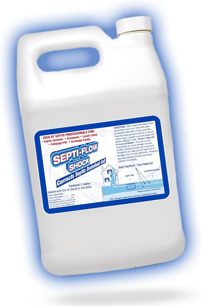 Septi-Flow Shock Septic Drainfield Repair Solution, Clears Leach Fields, Dissolves Hardened Deadpan Soil, Complete Treatment, One Gallon - 128 Fl Oz (Pack of 1) - Drain Field Treatment by Septi-Flow