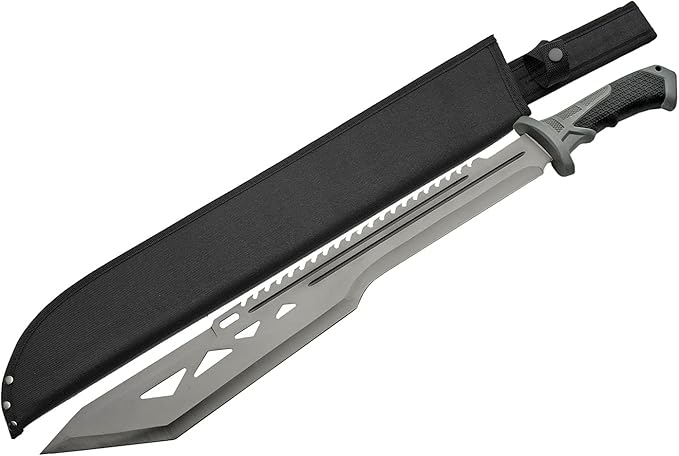 SZCO Supplies 25" Silver Machete Knife with Sheath – Gardening knife with Durable 19-Inch Stainless Steel Blade, Rubberized Handle- Outdoor Knife, Bushcraft Knife, Hunting Knives, Gardening Tools