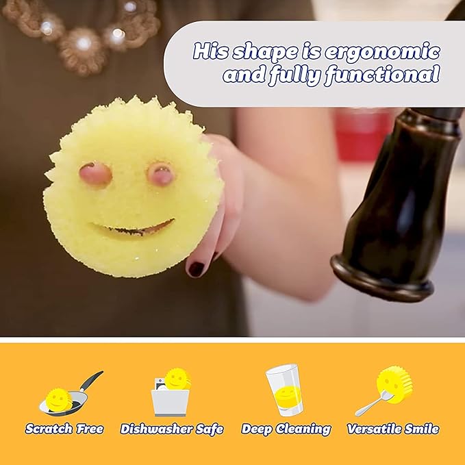 Scrub Daddy Smiling Scrubber, Grey - Scratch-Free Multipurpose Dish Sponge - BPA Free & Made with Polymer Foam - Stain & Odor Resistant Kitchen Sponge (1 Count)