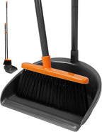 Long Handle Broom with Upright Standing Dustpan Combo for Office Home Kitchen Lobby Floor Cleaning
