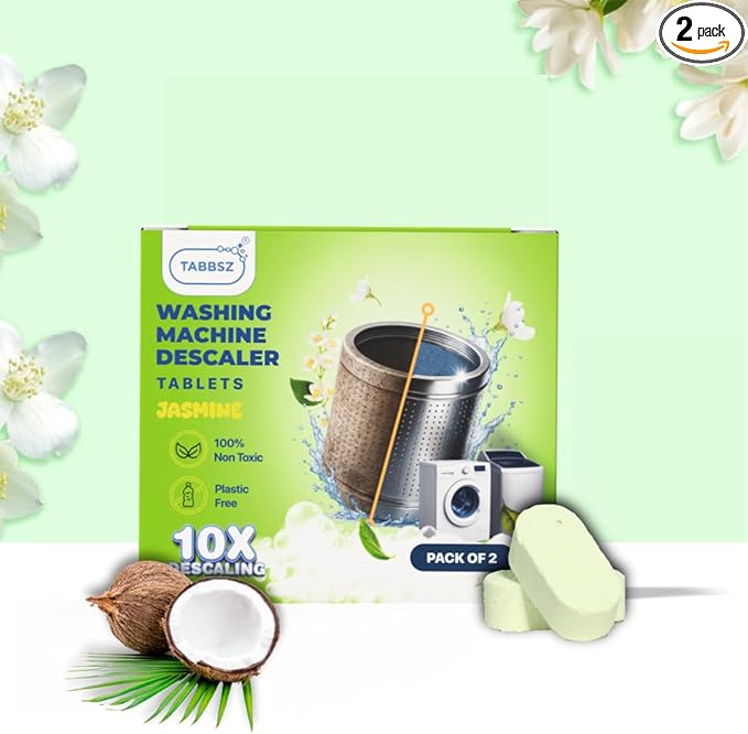 Washing Machine Descaler Tablets | Eco-Friendly & Non-Toxic Plant-Based Descaling Formula | 10X Deep Cleaning | Protects Drum & Removes Limescale | Jasmine - Pack of 2