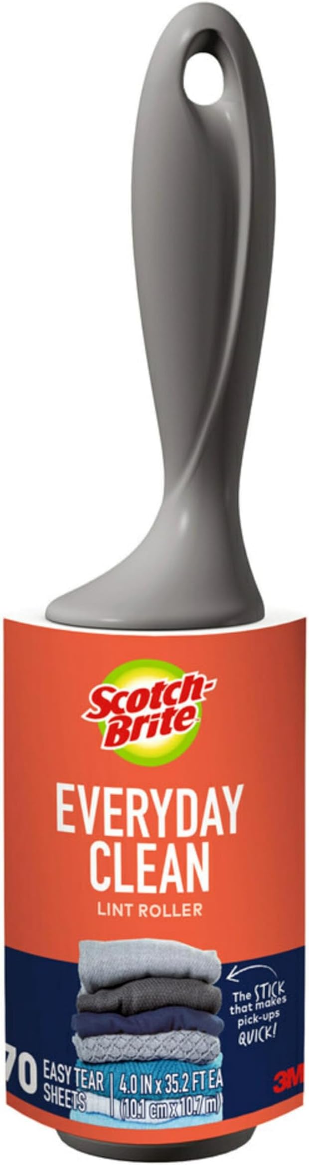 Scotch-Brite Everyday Clean Lint Roller, Lint Roller for Pet Hair, Clothing, Furniture and More, 1 Lint Roller, 70 Sheets Total, Lint Remover, Lint Remover for Clothes, Pet Hair Removal