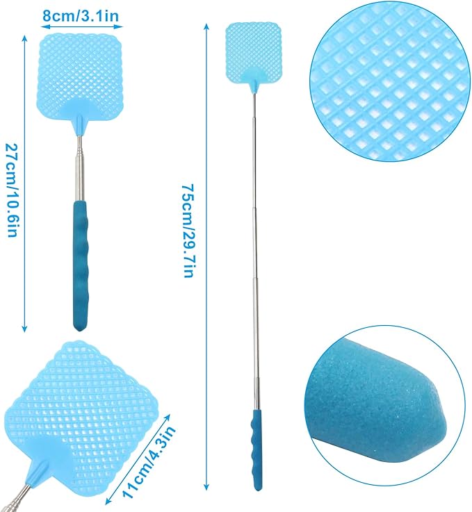 Telescopic Fly Swatter, 3 Pack Manual Durable Plastic FlySwatters Gnat Swatter for Indoor Outdoor Classroom