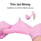 Pink Nitrile Gloves, 3-mil, Industrial Gloves Disposable Latex Free, for Cleaning & Esthetician, Rubber Powder-Free, 100-ct Box (Large)