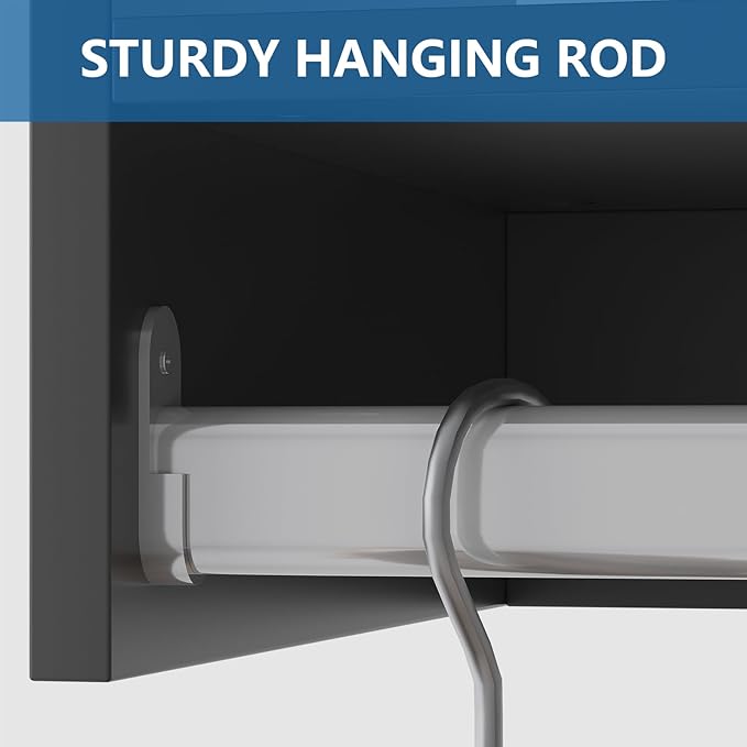 MODCART Medium Double Hanging Closet Unit, Modular Closet System, Wood Closet System Organizer with Storage for Walk In Closets, Clothing Rack Closet for Hanging Clothes, Bedroom, Black, 22.5"W