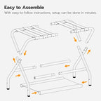 HOOBRO Luggage Rack, Folding Suitcase Stand with Fabric Storage Shelf for Guest Room, Bedroom, Hotel, Holds up to 100 lb, 27 x 15.3 x 22 Inches, Space Saving, Black BK04XL01