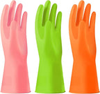 Alimat PluS 3 Colors Rubber Dishwashing Gloves Without Liner, Reusable Cleaning Gloves Latex Free, Waterproof Household Cleaning Gloves for Laundry, Gardening(Large)