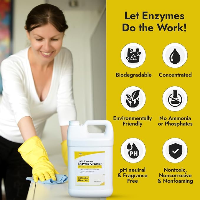 NORTHWEST ENTERPRISES Multi-Purpose Enzyme Cleaner - Household and Commercial Pets Cat Dog Urine and Poop - Enzymatic Cleaner, Fresh Lemon Scent (1 Gallon)