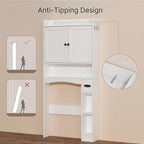 Ahomly Over The Toilet Storage Cabinet, 32.3" W x 70.3" H Over Toilet Bathroom Organizer with Doors, Adjustable Shelves, Toilet Paper Holder, 2 Side Hooks, Space-Saver for Bathroom, Laundry, White