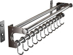 Hanging Wall Mount Knife Wall Mount,Kitchen Utensil Hanger,Space-Saving Kitchen Utensil Rack with Hooks,Kitchen Storage Shelf for Utensils Spatula Spoon, Easy to Clean (Grey, 40CM+8Hook)