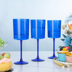 Ciaell 6 Pack Blue 10 Oz Plastic Wine Glasses with Stem - Disposable Wine Glasses for Parties & Weddings & Poolside & Outdoors & Camping