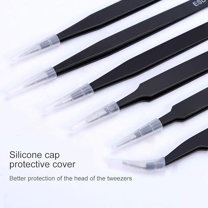 6PCS Precision Tweezers Set, Upgraded Anti-Static Stainless Steel Curved of Tweezers, for Electronics, Laboratory Work, Jewelry-Making, Craft, Soldering, etc, by kaverme.