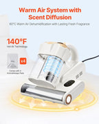 VEVOR Mattress Vacuum Cleaner, 550W Bed Vacuum Cleaner with 18Kpa Powerful Suction and Dual Dust Bin, HEPA Filter & Heating, Ultrasound Tech & Cleaning Lights, Handheld for Bed, Sofa, Corded, White