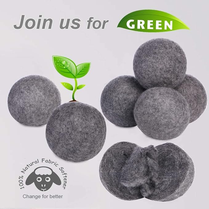 Budieggs Wool Dryer Balls Dark Grey XL 6-Pack, 100% New Zealand Organic Fabric Softener for 1000+ Loads, Baby Safe & Hypoallergenic, Reduce Wrinkles & Shorten Drying Time Naturally (6pcs Grey-XL)
