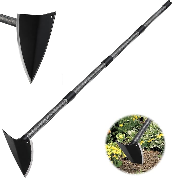 Hoe Garden Tool, Triangle Hoe Gardening Weeding Tool, 60" Long Handle Heavy Duty Manual Weeder Gardening Hand Tools for Weeding, Digging, Loosening Soil
