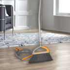 Casabella Ergo Broom & Dustpan Set Angled Broom with Replaceable Bristle Head & Hang Loop, 54-Inch, Gray
