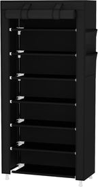 Calmootey 7 Tier Shoe Rack Organizer,Portable Shoe Shelf with Nonwoven Fabric Cover for Closet Hallway,Bedroom,Entryway,Black