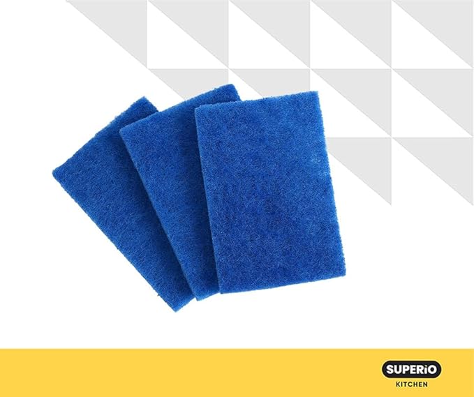 Scouring Pad Non-Scratching Scrubber Non-Scratch Cleaning Scrub Pads, Heavy Duty Scouring Pad, Reusable Kitchen Scrubbing Pad Pack of 6, Blue, by Superio…
