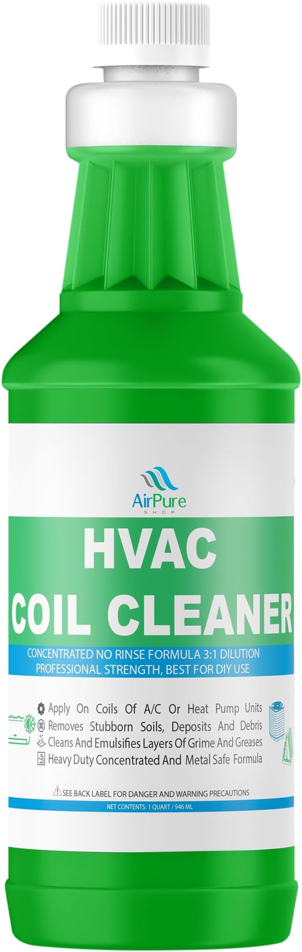 AC Evaporator Coil Cleaner - 1 Quart (946mL), No-Rinse Formula, Metal-Safe Corrosion Inhibitors – Cleans Air Conditioners, Condensers, HVAC, Mini Splits, Heat Pumps – Residential & Commercial Use