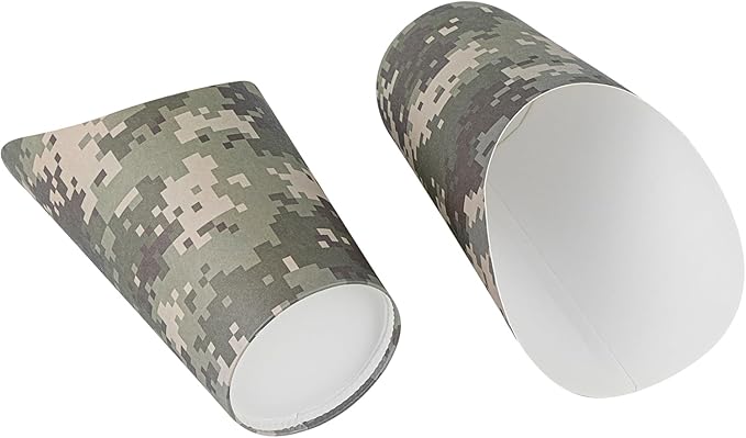 Restaurantware Bio Tek 16 Ounce French Fry Containers, 100 Disposable Charcuterie Cups - Incline Design, Round, Camouflage Paper French Fry Cups, Stackable, For Waffles, Chips, or Popcorn