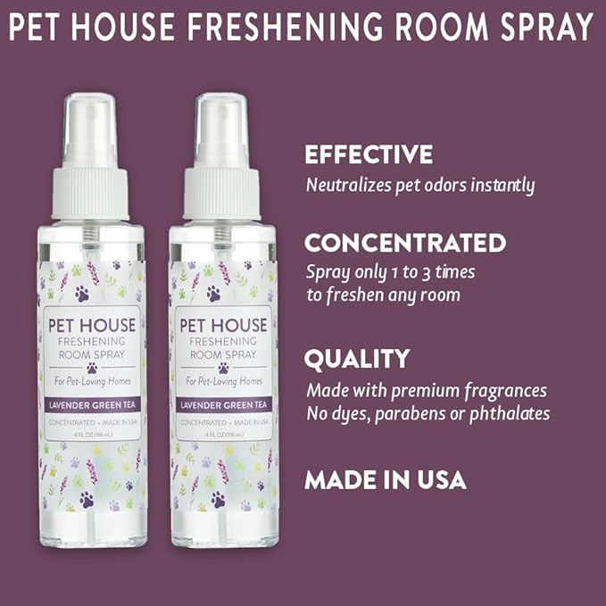 One Fur All Concentrated Room Spray 4 OZ Dog and Cat Friendly Air Freshener for Pet Odor, Lavender Green Tea, Pack of 2