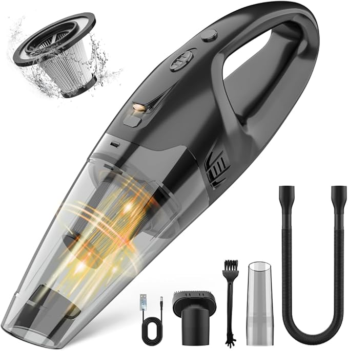 BSRCO Handheld Vacuum Cordless Rechargeable with LED Light, Car Vacuum Portable Cordless, Hand Vacuum Cleaner Car Seats, Home, Quick Cleanup, Strong Suction, Lightweight（Marengo）