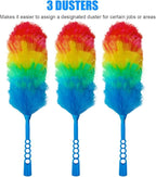 3 Pack Upgrade 19” Rainbow Static Feather Duster with Beandable and Washable Head - More Fibers Bigger Head Less Loss of Fiber