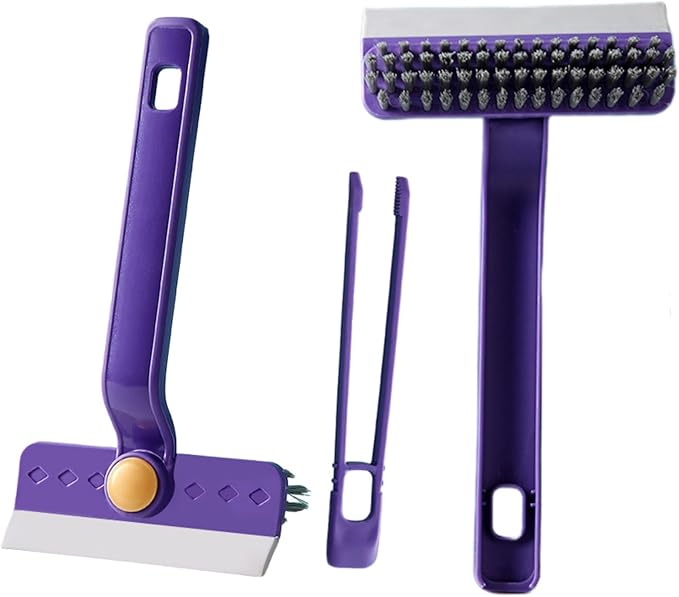 Oiyaku Multi-Purpose Cleaning Brush Stiff-Bristle Kitchen Cleaning Brush with Squeegee, Debris Picker and Scraper, Suitable for Bathroom, Floor and Window, Sink, Bathtub and Tile Grout Cleaning Tools