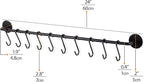 Wallniture 24" Gourmet Kitchen Rail for with 10 S Hooks for Hanging Utensils, Pot Pan Lid Rack Storage Organizer Set, Steel, Black