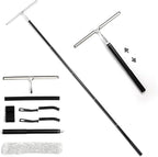 16.7“- 59.5" Long Handle Window Squeegee with Extension Pole, 12.4" Wide Metal Shower Squeegee for Glass Doors, 2-in-1 Squeegee for Home Window Cleaning, Tile Wall, Car (Silver)