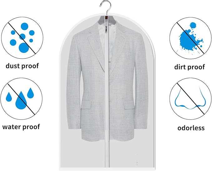 Mskitchen Garment Bags for Hanging Clothes, Clear Plastic Closet Storage Covers with Cedar Balls, 24" x 43"/54”, 6 Pack