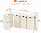 Lifewit Laundry Hamper 4 Section, 168L Pull out Laundry Clothes Basket Organizer with Large Top Shelf and 4 Removable Bags and Handles for Laundry Room Bedroom Bathroom, White with A Shelf