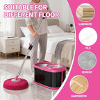Stainless Steel Spin Mop and Bucket with Wringer Set for Home,360° Mop and Bucket with Separate Clean and Dirty Water,Wet Dust Mop for Floor Cleaning with Extra Refills (Black Pink)