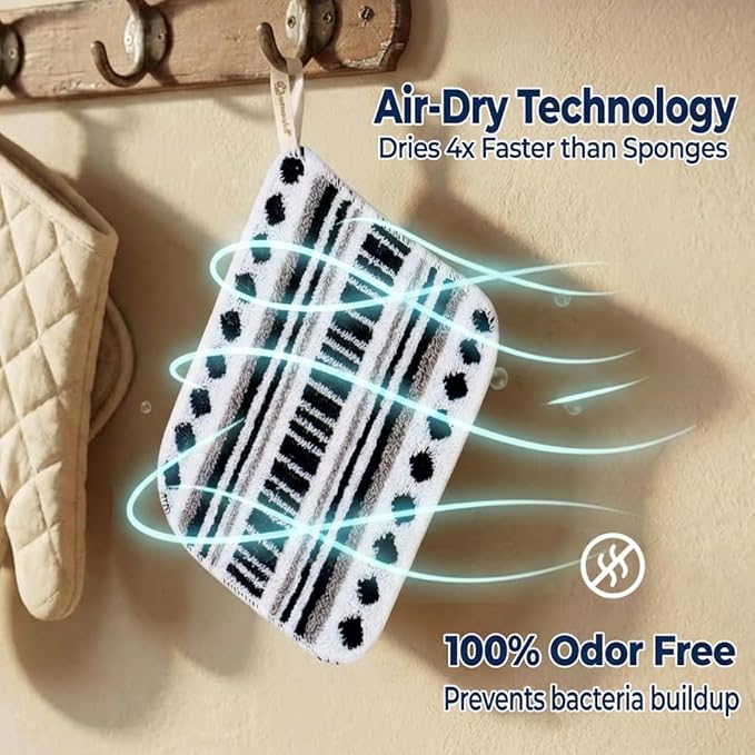 Amarelle GEN II Dish Washing Scrubbers (5-Pack)2-in-1, Made in Green Kitchen Scrubbers for Dishes, Non Scratch Pot & Pan Scrubber, Heavy Duty GOTS Organic Cotton Scouring Pads, Reusable (Metro Sketch)
