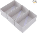 Bructhun Sock Drawer Organizer 3 Pack - Collapsible Fabric Storage Bins for Underwear Divider, Small Closet Organizers with 3 Compartments, Raw White