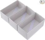 Bructhun Sock Drawer Organizer 3 Pack - Collapsible Fabric Storage Bins for Underwear Divider, Small Closet Organizers with 3 Compartments, Raw White
