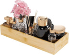 Bathroom Vanity Tray Organizer Bamboo, Small Wood Tray for Counter Kicthen Drawer, Rectangular Toilet Paper Storage Basket Box, Guest Sink Tray Decor, Bathroom Accessories 15" x 6" x 2.5"