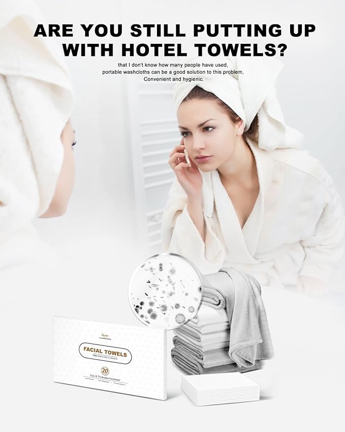 Disposable Face Towel,Biodegradable Facial Towels 9.8"×9.8",20 Count Extra Thick Soft Large Travel Clean Facial Towels Plant Fiber Facial Washcloth Dry Wipes for Sensitive Skin,Travel,Makeup Remover