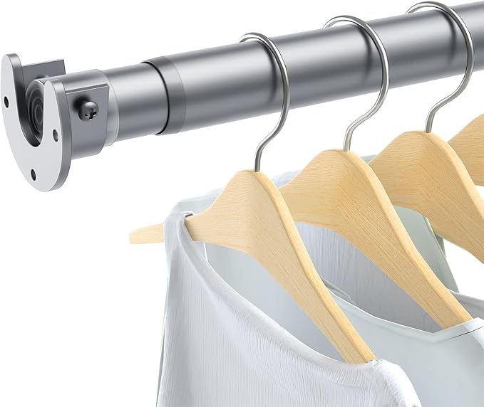 Closet Rods for Hanging Clothes, 17 to 99 Inches No-Cut Stepless Adjustable Closet Rod, 1.3 Inches Expandable Metal Heavy Duty Closet Hanging Rod for Closet Wardrobe Bathroom Laundry RV, Silver