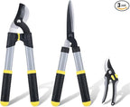 Colwelt Loppers Hedge Clippers Garden Shears 3Pcs, Compact Garden Loppers Shear Set with 17’’ Bypass Branch Cutters & Hedge Shears & Pruners, Tree Shrub Care Kit for Lopping with Soft Grip Handle