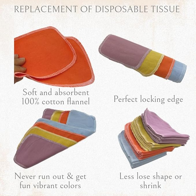 Reusable Toilet Paper Towels 24 Count Roll,Washable Absorbent No Tear Bidet Towels Cotton Cloth,Zero Waste Cleaning Supplies for Bathroom(Solid 4 Colors)