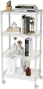 SINGAYE 4 Small Shelves Storage Shelf Wire Shelving Unit Metal Shelf Adjustable Organizers Storage Shelving with Wheels for Bathroom Laundry Room Kitchen Pantry11.5”D x 17.5”W x 30.5”H White