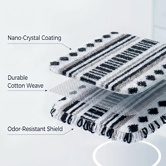Amarelle GEN II Dish Washing Scrubbers (10-Pack), Made in Green Kitchen Scrubbers for Dishes, Non Scratch Pot & Pan Scrubber, Heavy Duty GOTS Organic Cotton Scouring Pads, Reusable (Metro Sketch)