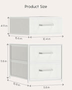 Homsorout Stackable Storage Drawers - 2 Tier Closet Drawers, Closet Organizer with Metal Handles, Night Stand with Collapsible Bins, Fabric Dresser for Bedroom, Dorm, Office, White, 2 Pack