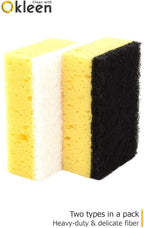 Yellow Multi Use Scrub Sponge. Made in Europe. Large Pack of 18. 4.3x2.8x1.4 inches. Black Heavy Duty & White Non Scratch Fiber. Best Odorless & Durable Professional Scrubber for Commercial Use