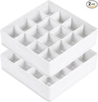 Joyoldelf Sock Drawer Organizer Divider, 16-Cell Underwear Organizers and Storage Fabric Drawer Organizer for Socks, Lingerie, Handkerchiefs, Ties Black, 2 Packs (White)