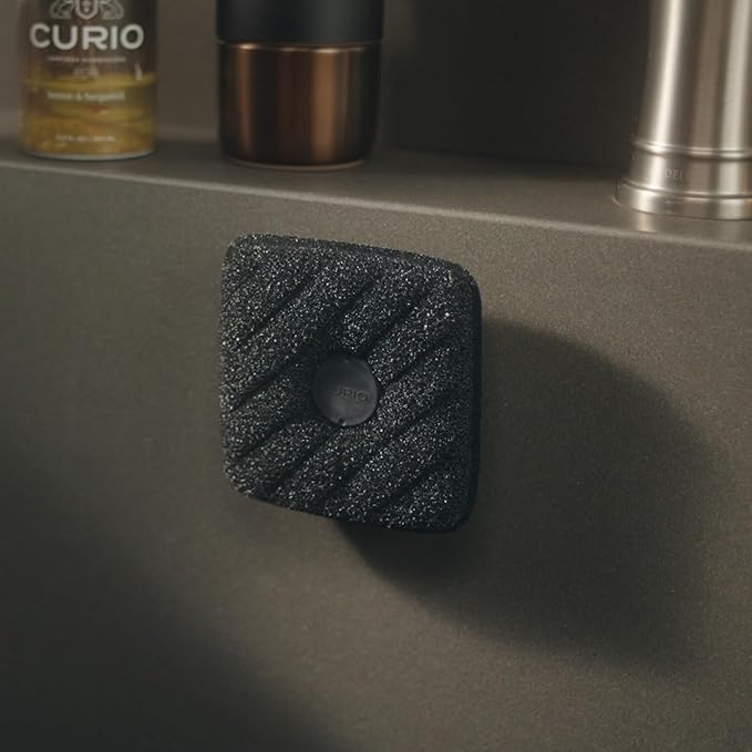 Ionic Non-Scratch Dish Sponges with Magnetized Holder, Odor Resistant Synthetic Scrub Sponges, 3 Pack, Black