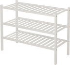 ROMGUAR CRAFT 3 Tier Bamboo Shoe Rack for Closet Free Standing Wood Shoe Shelf Storage Organizer for Entryway Small Space Stackable 27"x11"x20" (White)
