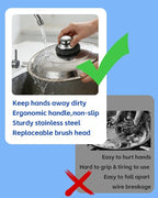 Stainless Steel Scrubber with Handle, Heavy Duty Steel Wool Scrubbers for Pots and Pans, Cast Iron, Steel Wool Scouring Pads for Stove, Oven, Grill, Kitchen, Sink Cleaning
